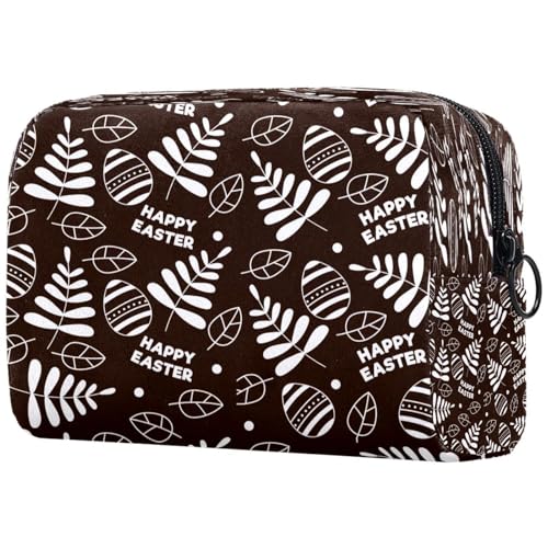 Flache Kosmetiktasche für Damen, Motiv: Frohe Ostern, Blätter, Reise-Kulturbeutel, groß, Make-up, praktische Tasche, Organizer-Tasche mit Reißverschluss, multi, 18.5x7.5x13cm/7.3x3x5.1in, Kulturbeutel von VAPOKF