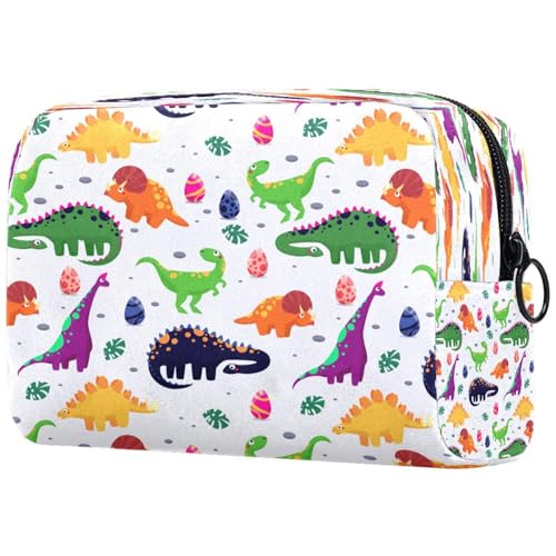 Flache Kosmetiktasche mit Dinosaurier-Muster, für Damen, Reise-Kulturbeutel, große Make-up-Tasche, praktische Tasche mit Reißverschluss, multi, 18.5x7.5x13cm/7.3x3x5.1in, Kulturbeutel von VAPOKF