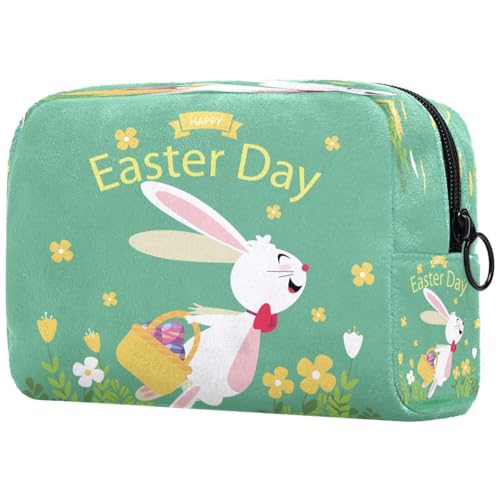 Flache Kosmetiktasche mit Oster-Hintergrund für Damen, Reise-Kulturbeutel, große Make-up-Tasche, praktische Tasche, Organizer-Tasche mit Reißverschluss, multi, 18.5x7.5x13cm/7.3x3x5.1in, Kulturbeutel von VAPOKF