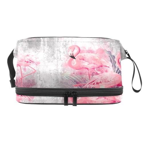 Flamingo-Malerei auf Grunge-Hintergrund, doppellagige Kosmetiktasche für Frauen und Mädchen, Reise-Kulturbeutel, Make-up, praktische Tasche, Organizer-Tasche mit Pinselfach, multi, 27x15x14 Flamingo-Malerei auf Grunge-Hintergrund, doppellagige Kosmetiktasche für Frauen und Mädchen, Reise-Kulturbeutel, Make-up, praktische Tasche, Organizer-Tasche mit Pinselfach, multi, 27x15x14 von VAPOKF