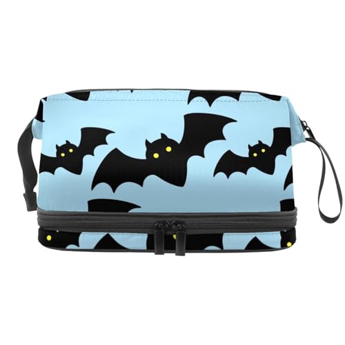 Flying Bat with Horror Yellow Eyes Double Layer Cosmetic Bag for Women and Girls Travel Toiletry Bag Makeup Handy Pouch Organizer Bag with Brush Compartment, multi, 27x15x14 cm/10.6x5.9x5.5 in, von VAPOKF
