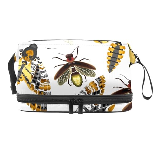 Flying Moths and Firefly Insect Double Layer Cosmetic Bag for Women and Girls, Travel Toiletry Bag Makeup Handy Pouch Organizer Bag with Brush Compartment, multi, 27x15x14 cm/10.6x5.9x5.5 in, von VAPOKF