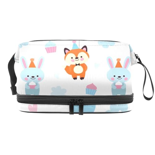 Fox and Rabbit Holds Cake and Balloon Double Layer Cosmetic Bag for Women and Girls, Travel Toiletry Bag Makeup Practical Pouch Organizer Bag with Brush Compartment, multi, 27x15x14 cm/10.6x5.9x5.5 von VAPOKF