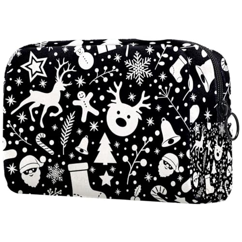 Frohe Weihnachten Hirsch Bunte Kosmetiktasche für Frauen, Reise-Kulturbeutel, große Make-up-Tasche, praktische Tasche, Organizer-Tasche mit Reißverschluss, multi, 18.5x7.5x13cm/7.3x3x5.1in, von VAPOKF