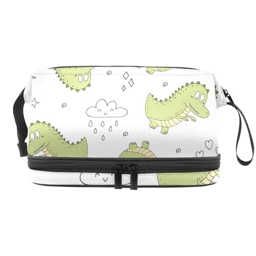 Funnt Dinosaurier Baby Doppellagige Kosmetiktasche für Frauen und Mädchen, Reise-Kulturbeutel, Make-up, praktische Tasche, Organizer Tasche mit Pinselfach, multi, 27x15x14 cm/10.6x5.9x5.5 in, von VAPOKF