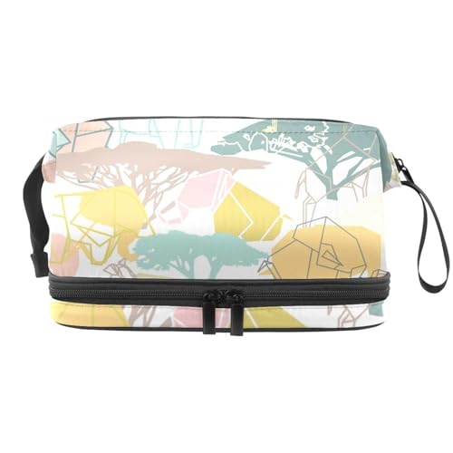 Geometry Griffe Elefant Dinosaurier Doppellagige Kosmetiktasche für Frauen und Mädchen, Reise-Kulturbeutel, Make-up, praktische Tasche, Organizer-Tasche mit Pinselfach, multi, 27x15x14 cm/10.6x5.9x5.5 von VAPOKF