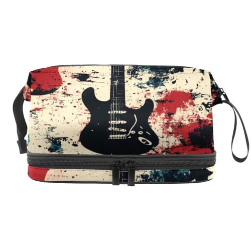 Gitarren auf Grunge-Hintergrund, doppellagige Kosmetiktasche für Frauen und Mädchen, Reise-Kulturbeutel, Make-up, praktische Tasche, Organizer-Tasche mit Pinselfach, multi, 27x15x14 cm/10.6x5.9x5.5 Gitarren auf Grunge-Hintergrund, doppellagige Kosmetiktasche für Frauen und Mädchen, Reise-Kulturbeutel, Make-up, praktische Tasche, Organizer-Tasche mit Pinselfach, multi, 27x15x14 cm/10.6x5.9x5.5 von VAPOKF
