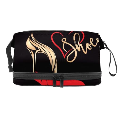 Glänzende goldene High Heel in Frauen Hand Doppellagige Kosmetiktasche für Frauen und Mädchen, Reise-Kulturbeutel, Make-up, praktische Tasche, Organizer-Tasche mit Pinselfach, multi, 27x15x14 von VAPOKF