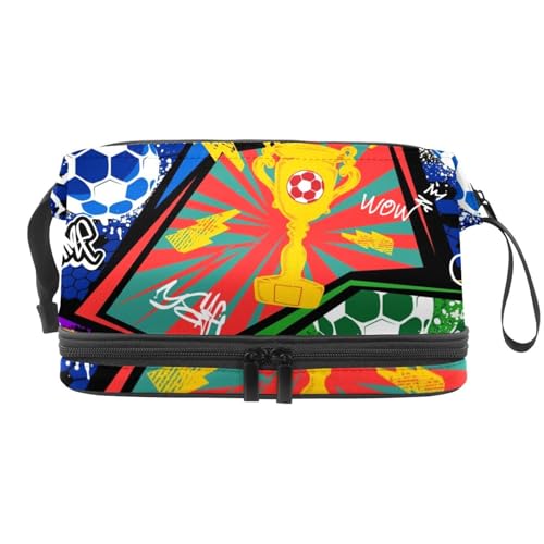 Graffiti Comics Kosmetiktasche mit Grunge-Fußball-Muster, doppellagig, für Damen und Mädchen, Reise-Kulturbeutel, Make-up, praktische Tasche, Organizer-Tasche mit Pinselfach, multi, 27x15x14 Graffiti Comics Kosmetiktasche mit Grunge-Fußball-Muster, doppellagig, für Damen und Mädchen, Reise-Kulturbeutel, Make-up, praktische Tasche, Organizer-Tasche mit Pinselfach, multi, 27x15x14 von VAPOKF