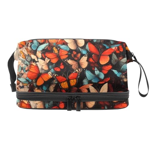 Group of Butterfly Doppelschichtige Kosmetiktasche für Frauen und Mädchen, Reise-Kulturbeutel, Make-up, praktische Tasche, Organizer-Tasche mit Pinselfach, multi, 27x15x14 cm/10.6x5.9x5.5 in, von VAPOKF