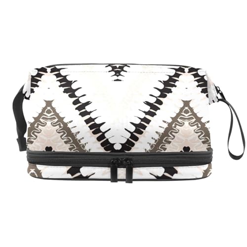 Grunge Chevron Abstrakte Linien und Streifen Doppellagige Kosmetiktasche für Damen und Mädchen, Reise-Kulturbeutel, Make-up, praktische Tasche, Organizer-Tasche mit Pinselfach, multi, 27x15x14 Grunge Chevron Abstrakte Linien und Streifen Doppellagige Kosmetiktasche für Damen und Mädchen, Reise-Kulturbeutel, Make-up, praktische Tasche, Organizer-Tasche mit Pinselfach, multi, 27x15x14 von VAPOKF