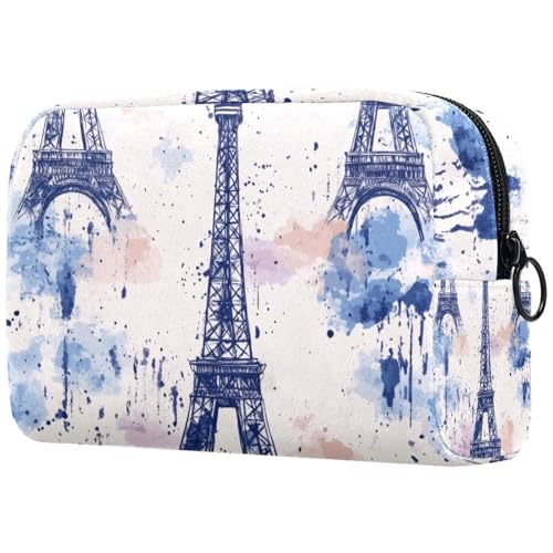 Grunge Eiffelturm Malerei Kosmetiktasche für Damen, Reise-Kulturbeutel, groß, Make-up, praktische Tasche, Organizer-Tasche mit Reißverschluss, multi, 18.5x7.5x13cm/7.3x3x5.1in, Kulturbeutel von VAPOKF