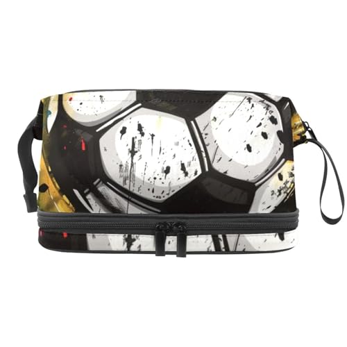 Grunge Fußball Doppellagige Kosmetiktasche für Frauen und Mädchen, Reise-Kulturbeutel, Make-up, praktische Tasche, Organizer-Tasche mit Pinselfach, multi, 27x15x14 cm/10.6x5.9x5.5 in, Kulturbeutel Grunge Fußball Doppellagige Kosmetiktasche für Frauen und Mädchen, Reise-Kulturbeutel, Make-up, praktische Tasche, Organizer-Tasche mit Pinselfach, multi, 27x15x14 cm/10.6x5.9x5.5 in, Kulturbeutel von VAPOKF