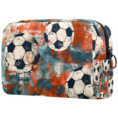 Grunge Fußball-Kosmetiktasche für Damen, Reise-Kulturbeutel, groß, Make-up, praktische Tasche, Organizer-Tasche mit Reißverschluss, multi, 18.5x7.5x13cm/7.3x3x5.1in, Kulturbeutel Grunge Fußball-Kosmetiktasche für Damen, Reise-Kulturbeutel, groß, Make-up, praktische Tasche, Organizer-Tasche mit Reißverschluss, multi, 18.5x7.5x13cm/7.3x3x5.1in, Kulturbeutel von VAPOKF