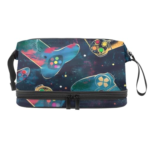 Grunge Gamepad Joysticks Doppellagige Kosmetiktasche für Frauen und Mädchen, Reise-Kulturbeutel, Make-up, praktische Tasche, Organizer-Tasche mit Pinselfach, multi, 27x15x14 cm/10.6x5.9x5.5 in, Grunge Gamepad Joysticks Doppellagige Kosmetiktasche für Frauen und Mädchen, Reise-Kulturbeutel, Make-up, praktische Tasche, Organizer-Tasche mit Pinselfach, multi, 27x15x14 cm/10.6x5.9x5.5 in, von VAPOKF