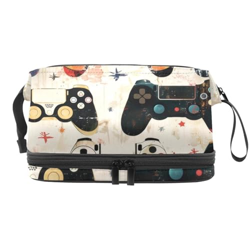 Grunge Gamepad Joysticks Doppellagige Kosmetiktasche für Frauen und Mädchen, Reise-Kulturbeutel, Make-up, praktische Tasche, Organizer-Tasche mit Pinselfach, multi, 27x15x14 cm/10.6x5.9x5.5 in, Grunge Gamepad Joysticks Doppellagige Kosmetiktasche für Frauen und Mädchen, Reise-Kulturbeutel, Make-up, praktische Tasche, Organizer-Tasche mit Pinselfach, multi, 27x15x14 cm/10.6x5.9x5.5 in, von VAPOKF