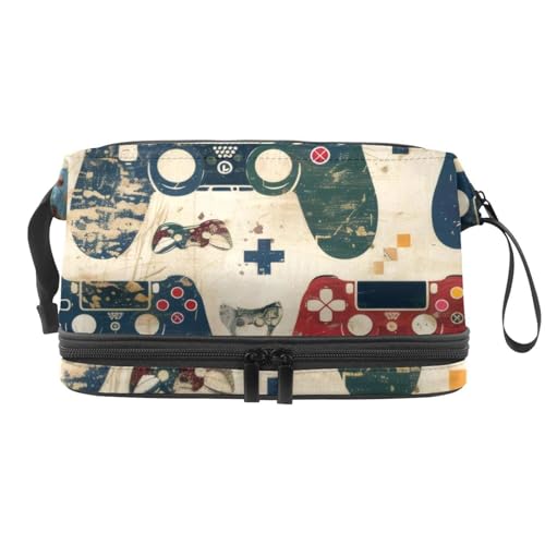 Grunge Gamepad Joysticks Doppellagige Kosmetiktasche für Frauen und Mädchen, Reise-Kulturbeutel, Make-up, praktische Tasche, Organizer-Tasche mit Pinselfach, multi, 27x15x14 cm/10.6x5.9x5.5 in, Grunge Gamepad Joysticks Doppellagige Kosmetiktasche für Frauen und Mädchen, Reise-Kulturbeutel, Make-up, praktische Tasche, Organizer-Tasche mit Pinselfach, multi, 27x15x14 cm/10.6x5.9x5.5 in, von VAPOKF