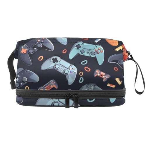 Grunge Gamepad Joysticks Doppellagige Kosmetiktasche für Frauen und Mädchen, Reise-Kulturbeutel, Make-up, praktische Tasche, Organizer-Tasche mit Pinselfach, multi, 27x15x14 cm/10.6x5.9x5.5 in, Grunge Gamepad Joysticks Doppellagige Kosmetiktasche für Frauen und Mädchen, Reise-Kulturbeutel, Make-up, praktische Tasche, Organizer-Tasche mit Pinselfach, multi, 27x15x14 cm/10.6x5.9x5.5 in, von VAPOKF