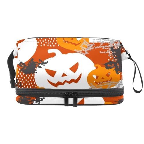 Grunge Halloween Kürbisse Doppellagige Kosmetiktasche für Frauen und Mädchen, Reise-Kulturbeutel, Make-up, praktische Tasche, Organizer-Tasche mit Pinselfach, multi, 27x15x14 cm/10.6x5.9x5.5 in, Grunge Halloween Kürbisse Doppellagige Kosmetiktasche für Frauen und Mädchen, Reise-Kulturbeutel, Make-up, praktische Tasche, Organizer-Tasche mit Pinselfach, multi, 27x15x14 cm/10.6x5.9x5.5 in, von VAPOKF