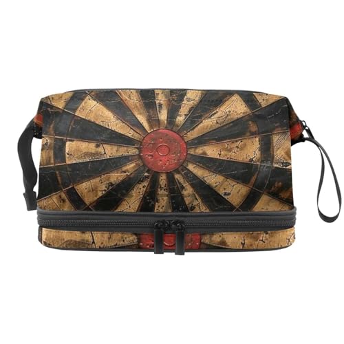 Grunge Holz Dartscheibe Doppellagige Kosmetiktasche für Frauen und Mädchen, Reise-Kulturbeutel, Make-up, praktische Tasche, Organizer Tasche mit Pinselfach, multi, 27x15x14 cm/10.6x5.9x5.5 in, Grunge Holz Dartscheibe Doppellagige Kosmetiktasche für Frauen und Mädchen, Reise-Kulturbeutel, Make-up, praktische Tasche, Organizer Tasche mit Pinselfach, multi, 27x15x14 cm/10.6x5.9x5.5 in, von VAPOKF