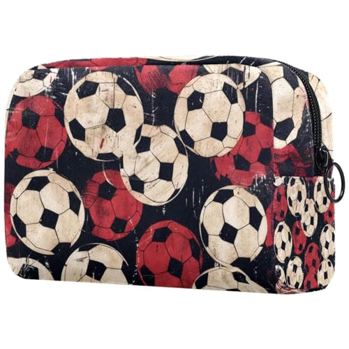 Grunge Kosmetiktasche für Damen, Reise-Kulturbeutel, groß, mit Reißverschluss, Motiv: Fußball, Rot, multi, 18.5x7.5x13cm/7.3x3x5.1in, Kulturbeutel Grunge Kosmetiktasche für Damen, Reise-Kulturbeutel, groß, mit Reißverschluss, Motiv: Fußball, Rot, multi, 18.5x7.5x13cm/7.3x3x5.1in, Kulturbeutel von VAPOKF