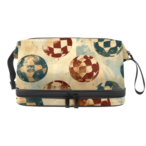 Grunge Kosmetiktasche mit Fußball-Muster, doppellagig, für Damen und Mädchen, Reise-Kulturbeutel, Make-up, praktische Tasche, Organizer-Tasche mit Pinselfach, multi, 27x15x14 cm/10.6x5.9x5.5 in, Grunge Kosmetiktasche mit Fußball-Muster, doppellagig, für Damen und Mädchen, Reise-Kulturbeutel, Make-up, praktische Tasche, Organizer-Tasche mit Pinselfach, multi, 27x15x14 cm/10.6x5.9x5.5 in, von VAPOKF