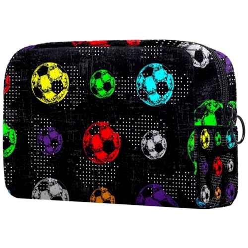 Grunge Kosmetiktasche mit Fußballbällen für Damen, Reise-Kulturbeutel, groß, Make-up, praktische Tasche, Organizer, Tasche mit Reißverschluss, mehrfarbig, multi, 18.5x7.5x13cm/7.3x3x5.1in, Grunge Kosmetiktasche mit Fußballbällen für Damen, Reise-Kulturbeutel, groß, Make-up, praktische Tasche, Organizer, Tasche mit Reißverschluss, mehrfarbig, multi, 18.5x7.5x13cm/7.3x3x5.1in, von VAPOKF