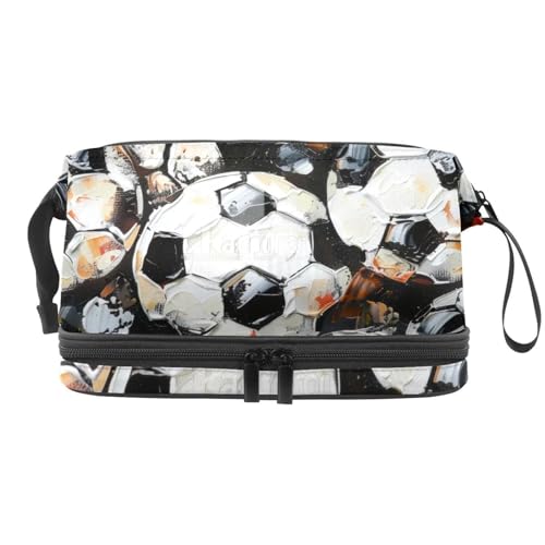 Grunge Kosmetiktasche mit Fußballmalerei, doppellagig, für Damen und Mädchen, Reise-Kulturbeutel, Make-up, praktische Tasche, Organizer-Tasche mit Pinselfach, multi, 27x15x14 cm/10.6x5.9x5.5 in, Grunge Kosmetiktasche mit Fußballmalerei, doppellagig, für Damen und Mädchen, Reise-Kulturbeutel, Make-up, praktische Tasche, Organizer-Tasche mit Pinselfach, multi, 27x15x14 cm/10.6x5.9x5.5 in, von VAPOKF
