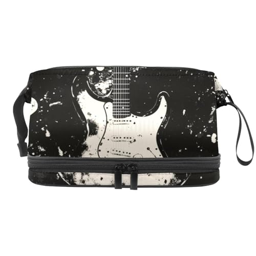Grunge Kosmetiktasche mit Gitarre, doppellagig, für Damen und Mädchen, Reise-Kulturbeutel, Make-up, praktische Tasche, Organizer-Tasche mit Pinselfach, multi, 27x15x14 cm/10.6x5.9x5.5 in, Kulturbeutel Grunge Kosmetiktasche mit Gitarre, doppellagig, für Damen und Mädchen, Reise-Kulturbeutel, Make-up, praktische Tasche, Organizer-Tasche mit Pinselfach, multi, 27x15x14 cm/10.6x5.9x5.5 in, Kulturbeutel von VAPOKF