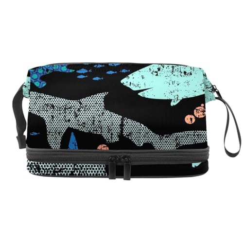Grunge Kosmetiktasche mit Haifischmuster und Blasen, doppellagig, für Damen und Mädchen, Reise-Kulturbeutel, Make-up, praktische Tasche, Organizer-Tasche mit Pinselfach, multi, 27x15x14 Grunge Kosmetiktasche mit Haifischmuster und Blasen, doppellagig, für Damen und Mädchen, Reise-Kulturbeutel, Make-up, praktische Tasche, Organizer-Tasche mit Pinselfach, multi, 27x15x14 von VAPOKF