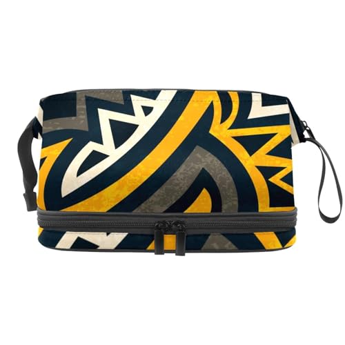 Grunge Kosmetiktasche mit geometrischem Muster, doppellagig, für Damen und Mädchen, Reise-Kulturbeutel, Make-up, praktische Tasche, Organizer-Tasche mit Pinselfach, multi, 27x15x14 cm/10.6x5.9x5.5 in, Grunge Kosmetiktasche mit geometrischem Muster, doppellagig, für Damen und Mädchen, Reise-Kulturbeutel, Make-up, praktische Tasche, Organizer-Tasche mit Pinselfach, multi, 27x15x14 cm/10.6x5.9x5.5 in, von VAPOKF