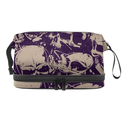 Grunge Nahtlose Kosmetiktasche mit Totenköpfen und Totenköpfen, doppellagig, für Damen und Mädchen, Reise-Kulturbeutel, Make-up, praktische Tasche, Organizer-Tasche mit Pinselfach, multi, 27x15x14 Grunge Nahtlose Kosmetiktasche mit Totenköpfen und Totenköpfen, doppellagig, für Damen und Mädchen, Reise-Kulturbeutel, Make-up, praktische Tasche, Organizer-Tasche mit Pinselfach, multi, 27x15x14 von VAPOKF