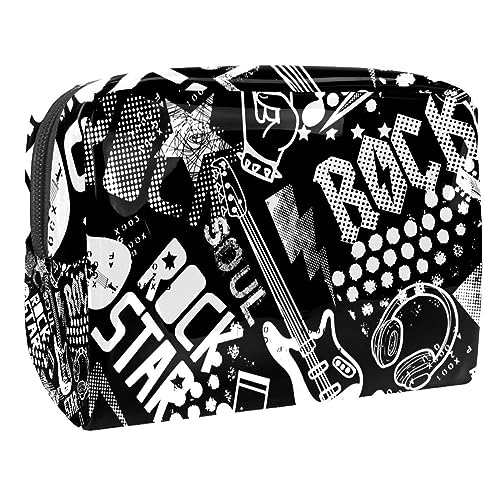 Grunge Rock Musik mit Gitarre Kosmetiktasche für Frauen, Reise-Kulturbeutel, groß, PVC, praktische Tasche, Organizer mit Reißverschluss, multi, 18.5x7.5x13cm/7.3x3x5.1in, Kulturbeutel Grunge Rock Musik mit Gitarre Kosmetiktasche für Frauen, Reise-Kulturbeutel, groß, PVC, praktische Tasche, Organizer mit Reißverschluss, multi, 18.5x7.5x13cm/7.3x3x5.1in, Kulturbeutel von VAPOKF