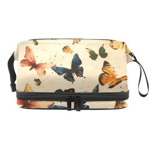Grunge Schmetterling Doppellagige Kosmetiktasche für Damen und Mädchen, Reise-Kulturbeutel, Make-up, praktische Tasche, Organizer Tasche mit Pinselfach, multi, 27x15x14 cm/10.6x5.9x5.5 in, von VAPOKF
