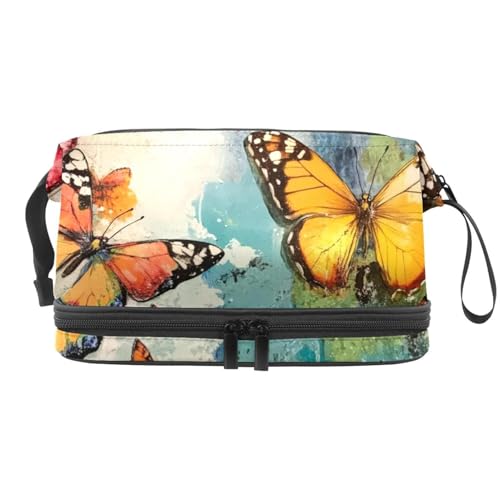 Grunge Schmetterling Doppellagige Kosmetiktasche für Damen und Mädchen, Reise-Kulturbeutel, Make-up, praktische Tasche, Organizer Tasche mit Pinselfach, multi, 27x15x14 cm/10.6x5.9x5.5 in, von VAPOKF