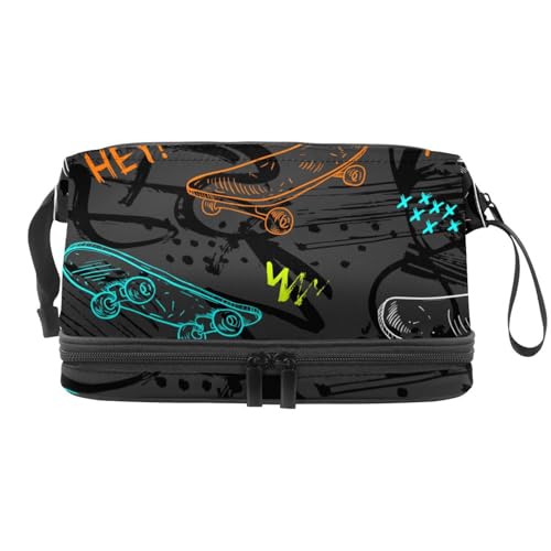Grunge Skateboard-Kosmetiktasche für Damen und Mädchen, Reise-Kulturbeutel, Make-up, praktische Tasche, Organizer-Tasche mit Pinselfach, multi, 27x15x14 cm/10.6x5.9x5.5 in, Kulturbeutel Grunge Skateboard-Kosmetiktasche für Damen und Mädchen, Reise-Kulturbeutel, Make-up, praktische Tasche, Organizer-Tasche mit Pinselfach, multi, 27x15x14 cm/10.6x5.9x5.5 in, Kulturbeutel von VAPOKF