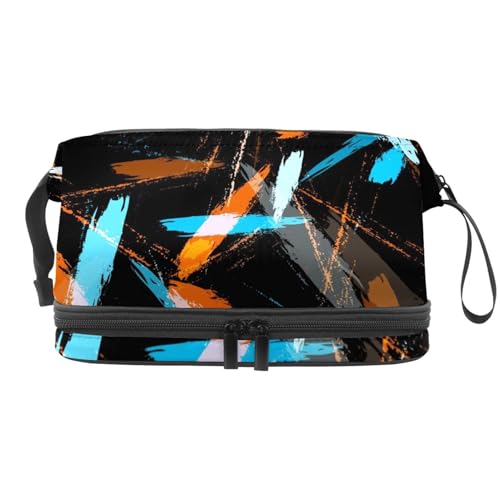 Grunge Strokes and Stripes Doppelschichtige Kosmetiktasche für Damen und Mädchen, Reise-Kulturbeutel, Make-up, praktische Tasche, Organizer-Tasche mit Pinselfach, multi, 27x15x14 cm/10.6x5.9x5.5 in, Grunge Strokes and Stripes Doppelschichtige Kosmetiktasche für Damen und Mädchen, Reise-Kulturbeutel, Make-up, praktische Tasche, Organizer-Tasche mit Pinselfach, multi, 27x15x14 cm/10.6x5.9x5.5 in, von VAPOKF
