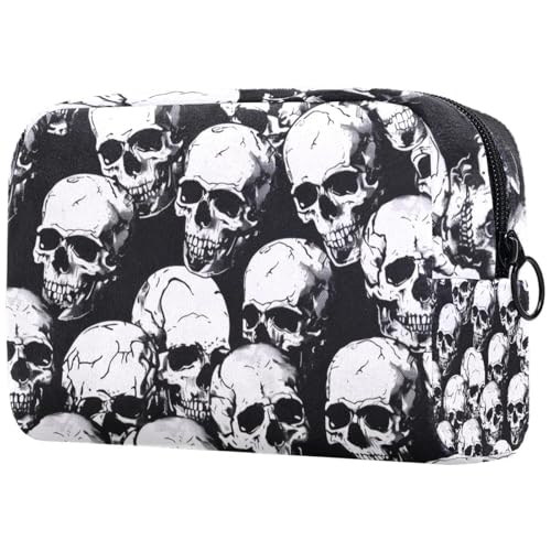 Grunge Totenköpfe Kosmetiktasche für Damen, Reise-Kulturbeutel, groß, Make-up, praktische Tasche, Organizer-Tasche mit Reißverschluss, multi, 18.5x7.5x13cm/7.3x3x5.1in, Kulturbeutel Grunge Totenköpfe Kosmetiktasche für Damen, Reise-Kulturbeutel, groß, Make-up, praktische Tasche, Organizer-Tasche mit Reißverschluss, multi, 18.5x7.5x13cm/7.3x3x5.1in, Kulturbeutel von VAPOKF