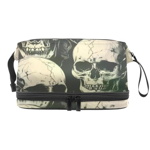 Grunge Totenkopf Doppellagige Kosmetiktasche für Damen und Mädchen, Reise-Kulturbeutel, Make-up, praktische Tasche, Organizer-Tasche mit Pinselfach, multi, 27x15x14 cm/10.6x5.9x5.5 in, Kulturbeutel Grunge Totenkopf Doppellagige Kosmetiktasche für Damen und Mädchen, Reise-Kulturbeutel, Make-up, praktische Tasche, Organizer-Tasche mit Pinselfach, multi, 27x15x14 cm/10.6x5.9x5.5 in, Kulturbeutel von VAPOKF