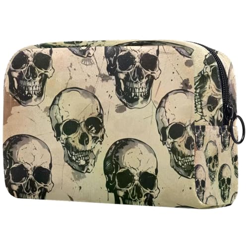 Grunge Totenkopf-Kosmetiktasche für Damen, Reise-Kulturbeutel, groß, Make-up, praktische Tasche, Organizer-Tasche mit Reißverschluss, multi, 18.5x7.5x13cm/7.3x3x5.1in, Kulturbeutel Grunge Totenkopf-Kosmetiktasche für Damen, Reise-Kulturbeutel, groß, Make-up, praktische Tasche, Organizer-Tasche mit Reißverschluss, multi, 18.5x7.5x13cm/7.3x3x5.1in, Kulturbeutel von VAPOKF