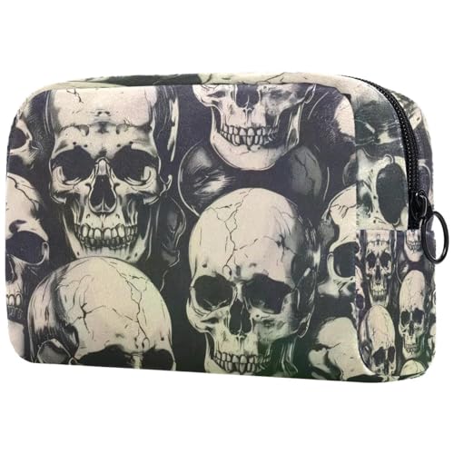 Grunge Totenkopf-Kosmetiktasche für Damen, Reise-Kulturbeutel, groß, Make-up, praktische Tasche, Organizer-Tasche mit Reißverschluss, multi, 18.5x7.5x13cm/7.3x3x5.1in, Kulturbeutel Grunge Totenkopf-Kosmetiktasche für Damen, Reise-Kulturbeutel, groß, Make-up, praktische Tasche, Organizer-Tasche mit Reißverschluss, multi, 18.5x7.5x13cm/7.3x3x5.1in, Kulturbeutel von VAPOKF