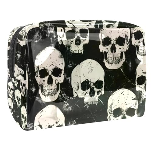 Grunge Totenkopf-Kosmetiktasche für Damen, Reise-Kulturbeutel, groß, PVC, Make-up, praktische Tasche, Organizer mit Reißverschluss, multi, 18.5x7.5x13cm/7.3x3x5.1in, Kulturbeutel Grunge Totenkopf-Kosmetiktasche für Damen, Reise-Kulturbeutel, groß, PVC, Make-up, praktische Tasche, Organizer mit Reißverschluss, multi, 18.5x7.5x13cm/7.3x3x5.1in, Kulturbeutel von VAPOKF