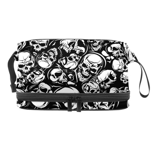 Grunge Totenkopf auf dunklem Hintergrund, doppellagige Kosmetiktasche für Damen und Mädchen, Reise-Kulturbeutel, Make-up, praktische Tasche, Organizer-Tasche mit Pinselfach, multi, 27x15x14 Grunge Totenkopf auf dunklem Hintergrund, doppellagige Kosmetiktasche für Damen und Mädchen, Reise-Kulturbeutel, Make-up, praktische Tasche, Organizer-Tasche mit Pinselfach, multi, 27x15x14 von VAPOKF