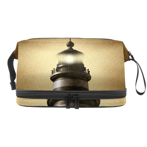Grunge Vintage Leuchtturm Doppellagige Kosmetiktasche für Frauen und Mädchen, Reise-Kulturbeutel, Make-up, praktische Tasche, Organizer-Tasche mit Pinselfach, multi, 27x15x14 cm/10.6x5.9x5.5 in, Grunge Vintage Leuchtturm Doppellagige Kosmetiktasche für Frauen und Mädchen, Reise-Kulturbeutel, Make-up, praktische Tasche, Organizer-Tasche mit Pinselfach, multi, 27x15x14 cm/10.6x5.9x5.5 in, von VAPOKF