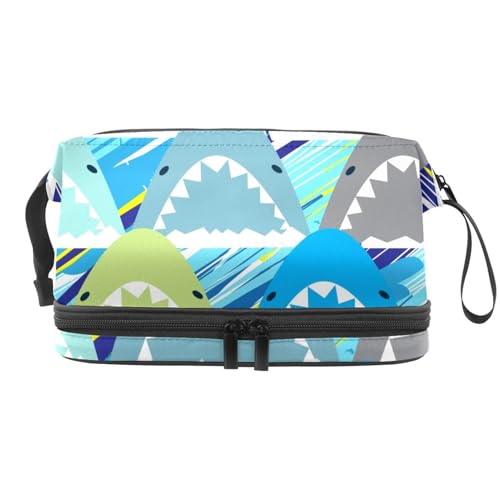 Grunge mehrfarbige Haie, doppellagige Kosmetiktasche für Damen und Mädchen, Reise-Kulturbeutel, Make-up, praktische Tasche, Organizer, Tasche mit Pinselfach, multi, 27x15x14 cm/10.6x5.9x5.5 in, Grunge mehrfarbige Haie, doppellagige Kosmetiktasche für Damen und Mädchen, Reise-Kulturbeutel, Make-up, praktische Tasche, Organizer, Tasche mit Pinselfach, multi, 27x15x14 cm/10.6x5.9x5.5 in, von VAPOKF