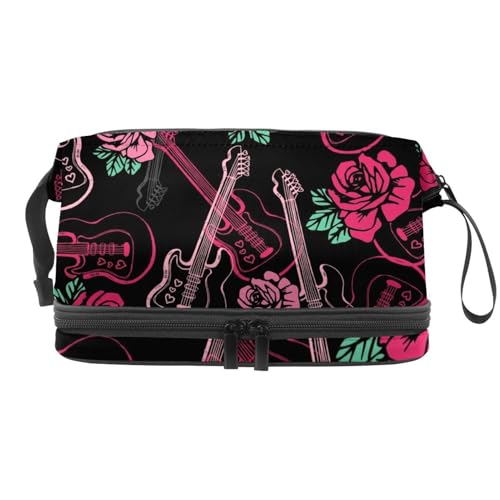 Guitars N' Roses Doppelschichtige Kosmetiktasche für Damen und Mädchen, Reise-Kulturbeutel, Make-up, praktische Tasche, Organizer-Tasche mit Pinselfach, multi, 27x15x14 cm/10.6x5.9x5.5 in, von VAPOKF
