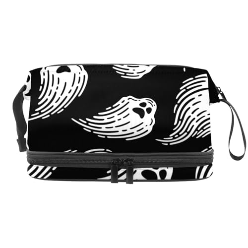 Halloween Ghosts on Black Double Layer Cosmetic Bag for Women and Girls Travel Toiletry Bag Makeup Handy Pouch Organizer Bag with Brush Compartment, multi, 27x15x14 cm/10.6x5.9x5.5 in, Kulturbeutel von VAPOKF