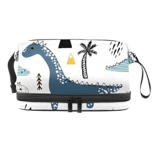 Handgezeichnete Dinosaurier-Doppelschicht-Kosmetiktasche für Frauen und Mädchen, Reise-Kulturbeutel, Make-up, praktische Tasche, Organizer-Tasche mit Pinselfach, multi, 27x15x14 cm/10.6x5.9x5.5 in, von VAPOKF