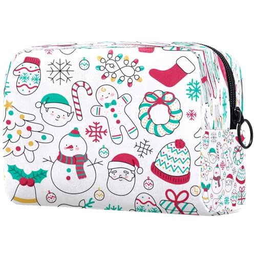 Handgezeichnete Kosmetiktasche mit Weihnachts-Cartoon-Motiv für Damen, Reise-Kulturbeutel, groß, Make-up, praktische Tasche, Organizer-Tasche mit Reißverschluss, multi, 18.5x7.5x13cm/7.3x3x5.1in, von VAPOKF