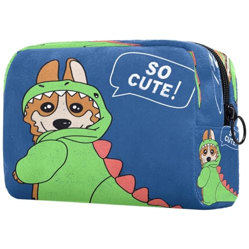 Handgezeichnete Kosmetiktasche mit süßem Hundewelpe im Dinosaurier, für Damen, Reise-Kulturbeutel, große Make-up-Tasche, praktische Tasche, Organizer-Tasche mit Reißverschluss, multi, von VAPOKF